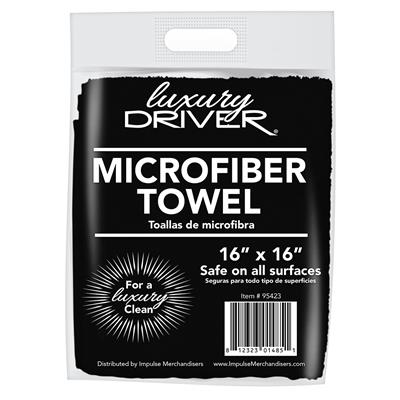 "Luxury Driver 16""x16"" Microfiber Dry Vending Towel - 100ct  - Black"
